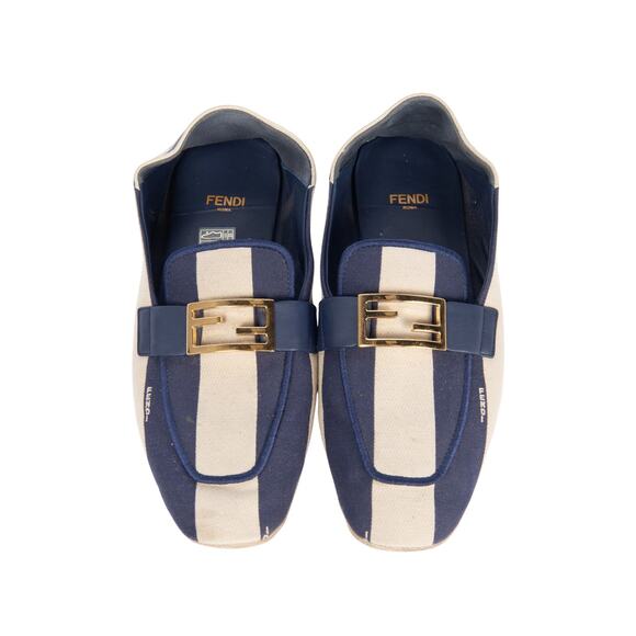 FENDI Blue FF Logo Canvas Flat Loafers Size 37 - Picture 2 of 4